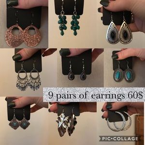 9 pairs of earrings 60$!!